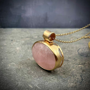 Rose Quartz Necklace,Statement Jewelry,Long Necklace,Large Pendant Necklace,Crystal Pendant Necklace,Gift Necklace,Boho Necklace